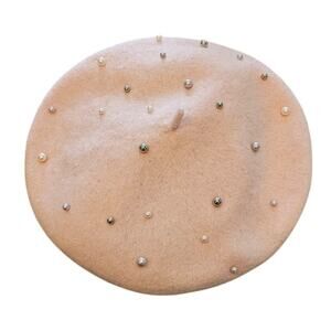 Vintage Y2K Womens Wool Blend Beret Hat Light Pink w/ Pears Preppy